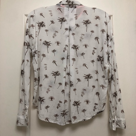 ❌SOLD❌Maison Scotch White Flowy Button Down Blouse With Brown Palm Trees - Picture 3 of 6